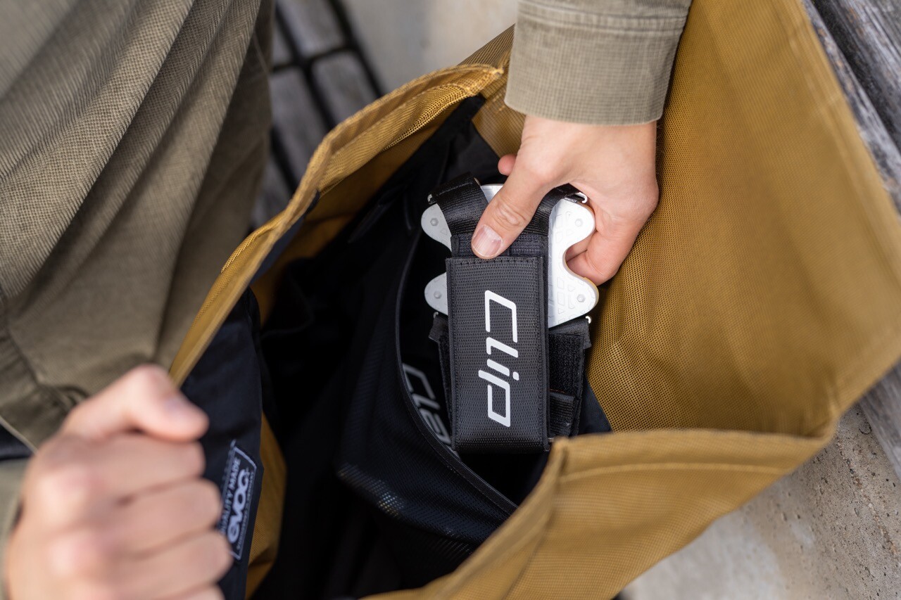 The ClipClap adapters are designed to stow more easily than extra shoes