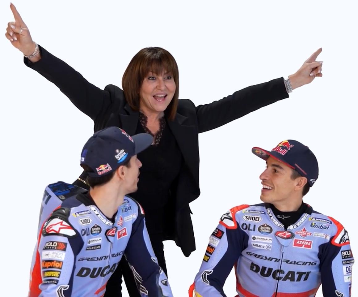 Team Principal Nadia Padovani has enhanced the vision of her late husband Fausto Gresini and is writing new and bold chapters for Gresini Racing. That's Álex Márquez on the left and Marc Márquez on the right.