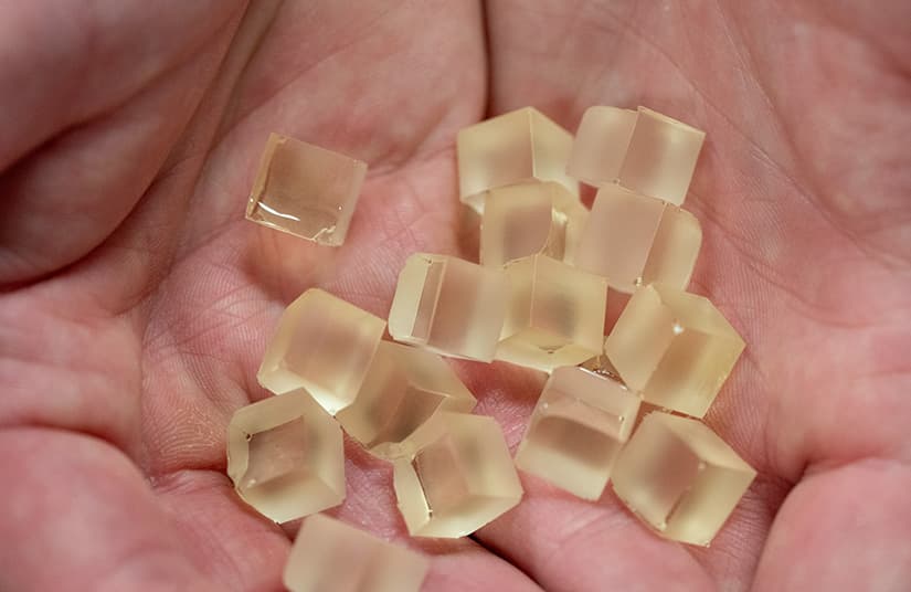 Cubes of the PECAN resin, which could reportedly be utilized in existing factories for the production of full-size wind turbine blades
