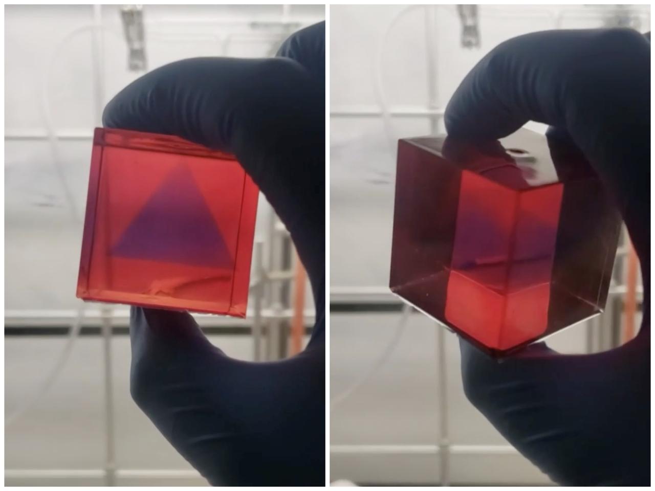 A cube of treated polymer can build multiple 2D slices together to create 3D images inside