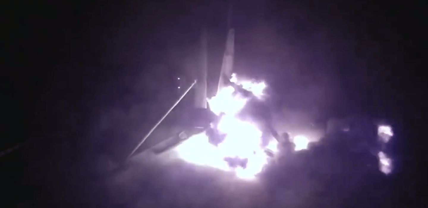 The Falcon 9 toppling after landing