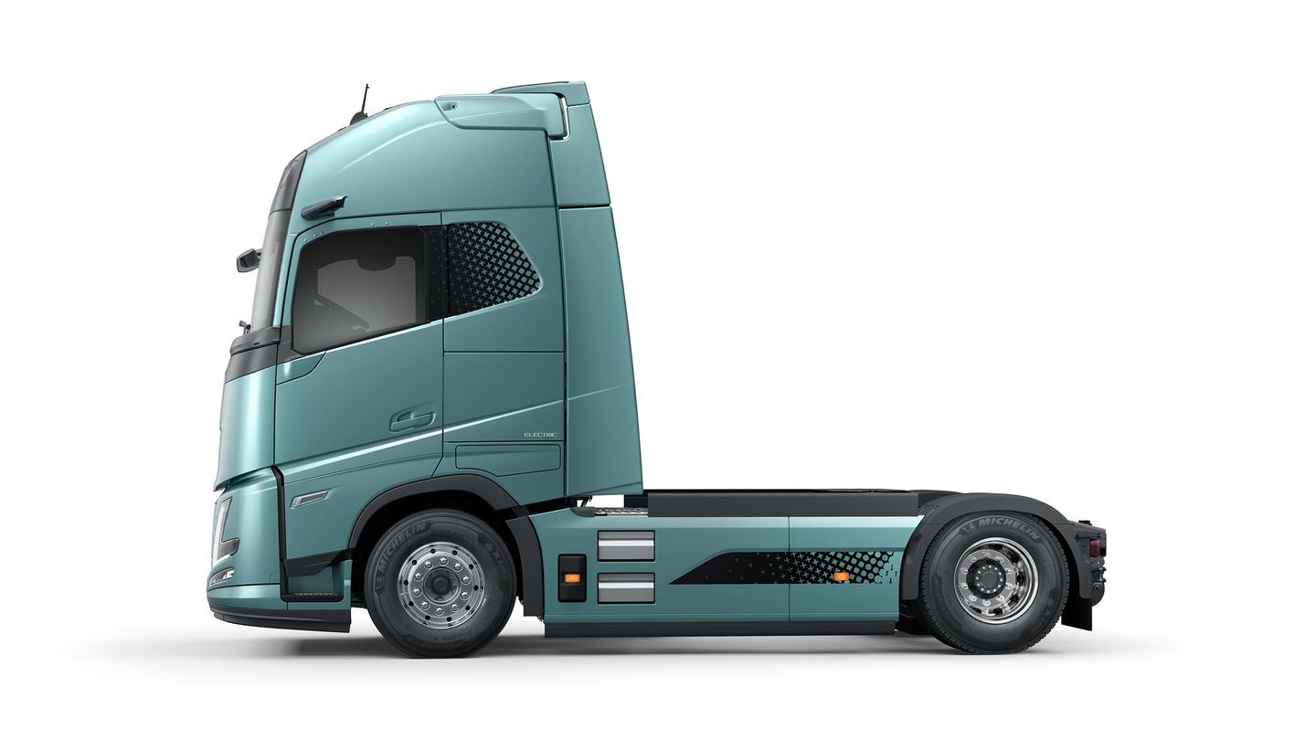 Volvo FH long range EV truck side view without trailer
