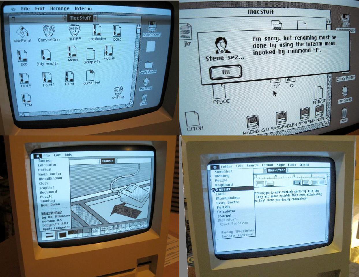 Four decades on, the original Macintosh Graphical User Interface and the "Steve sez" dialog boxes look very dated, but this is where the world got its first good look at the WYSIWYG interface and this is the original prototype of one of the most important inventions in history