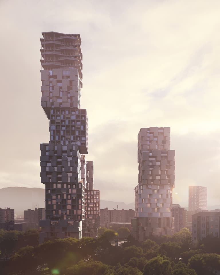 Hora Vertikale's cubes will measure 22.5 m x 22.5 m (73 x 73 ft) and each one will consist of seven floors of apartments