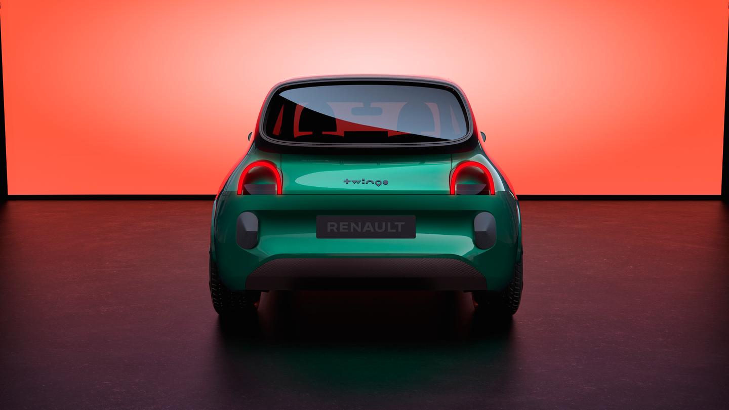 The thick rear windshield surround is unique to the new Twingo E-Tech, designed to add a modern touch, says Renault (maybe like VR/AR headset?)