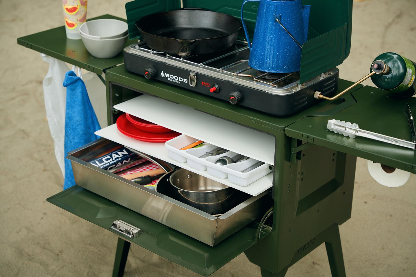 The Brio is available in color choices of green, beige or charcoal