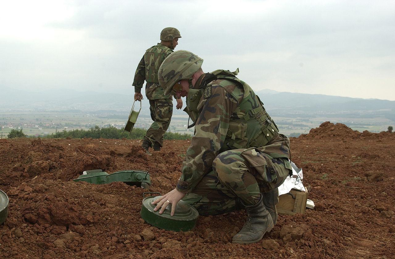 Removing landmines, as this US soldier is seen doing, is dangerous work