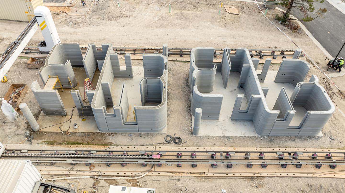 Once Icon's Vulcan 3D printer has finished printing the shell of the homes, human builders then finish the roof, doors, and anything else required