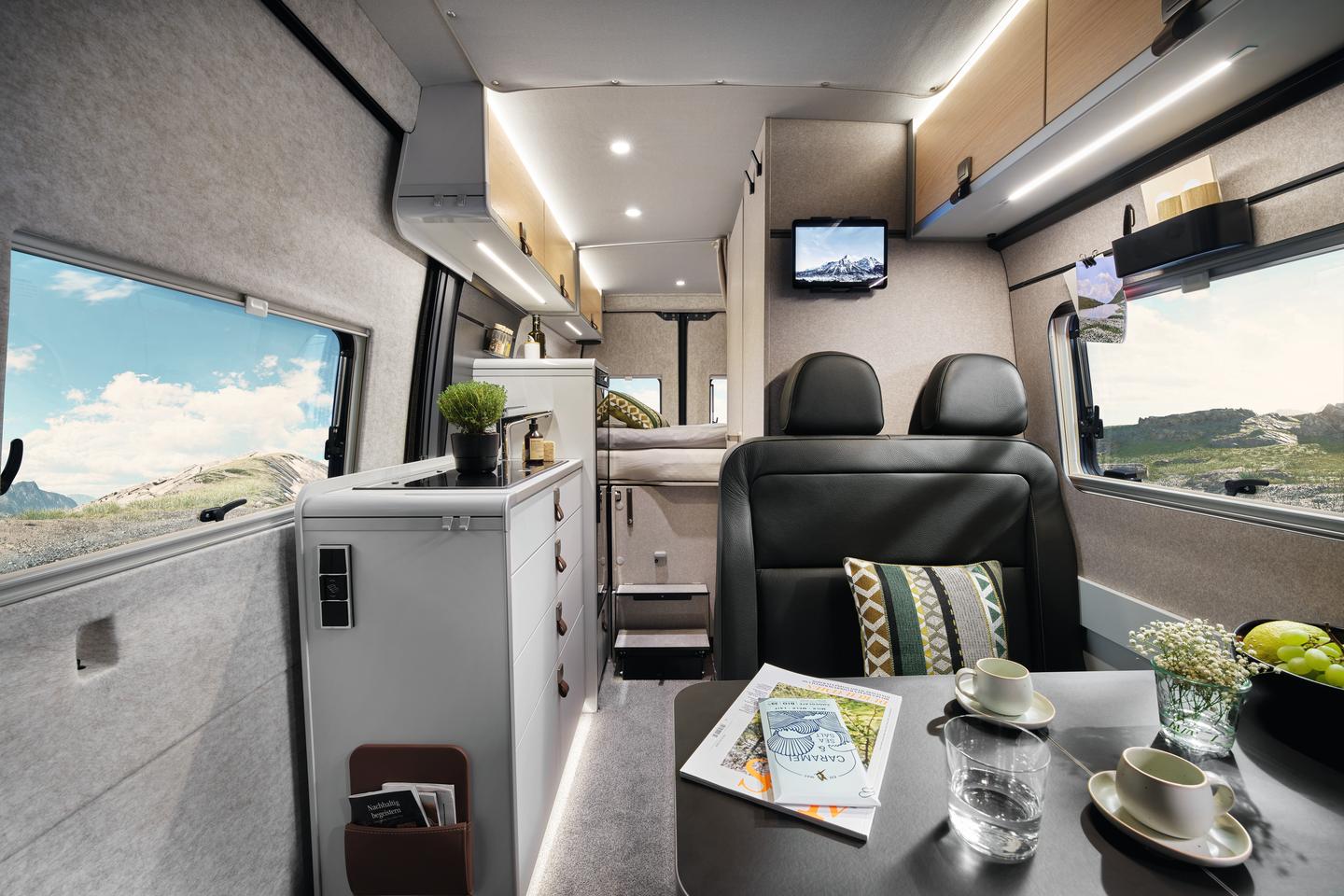 Opinions will vary, but we find the use of all gray felt throughout with gray and charcoal furnishings rather drab and depressing