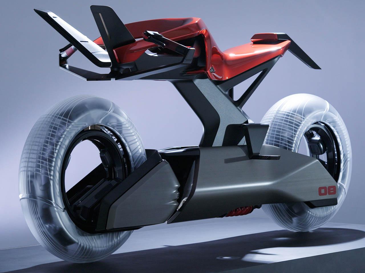 The handlebars is in the either side of the forks with an arch that wraps across the front