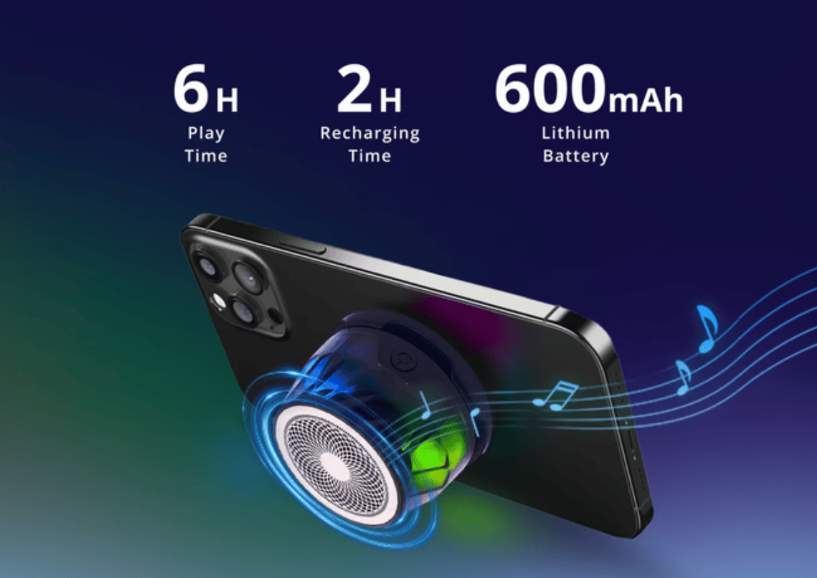 While it snaps onto phones, it can be easily attached to any metal surfaces and operated up to 33 feet away