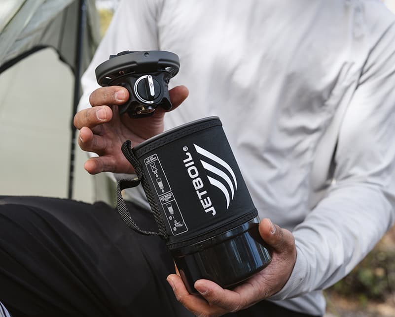 Jetboil components pack into the tall pot for more compact transport, essential for space-limited activities like backpacking, bikepacking and rafting