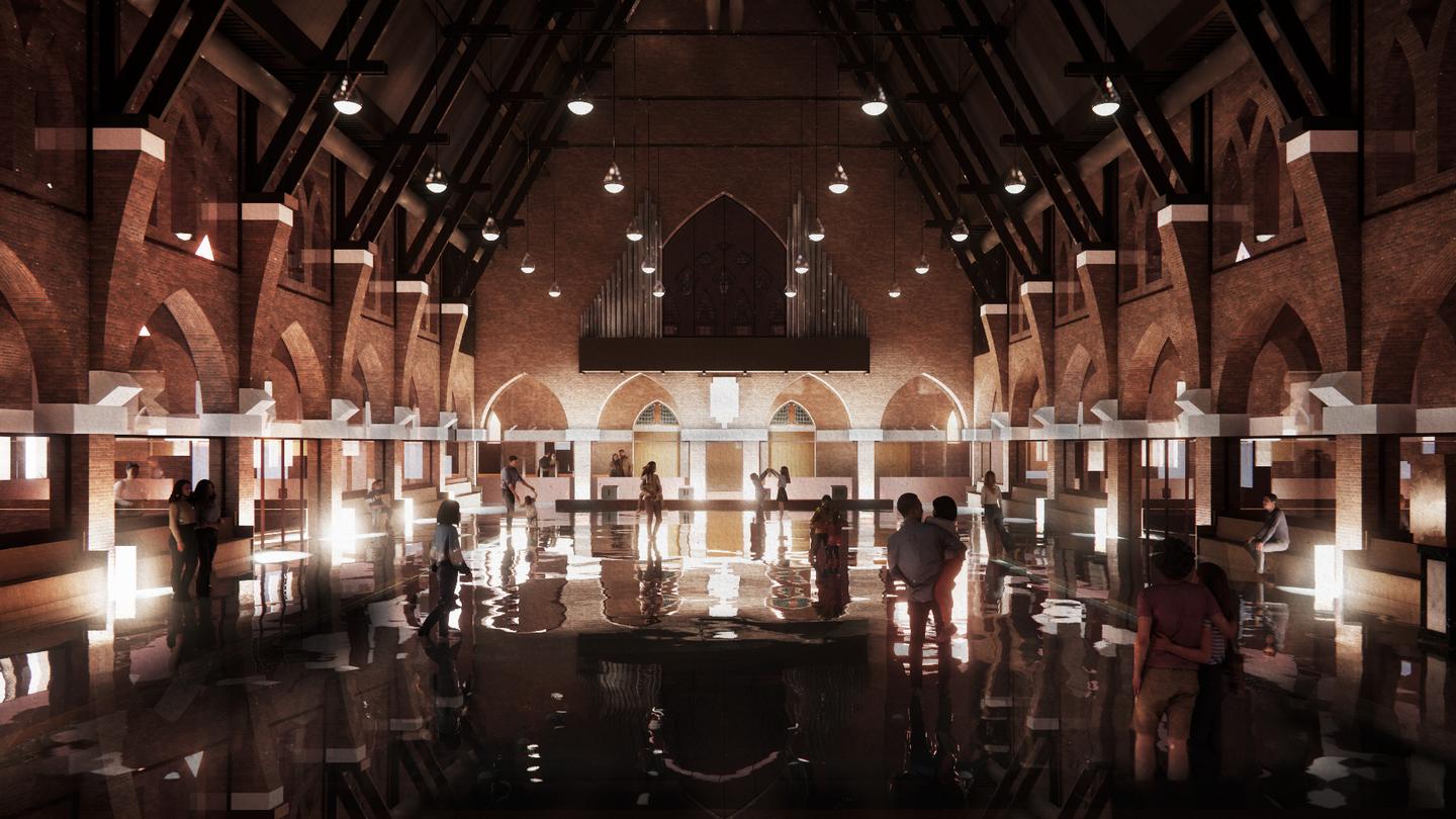 Holy Water's adjustable floor will allow guests to "walk on water" in a very shallow pool