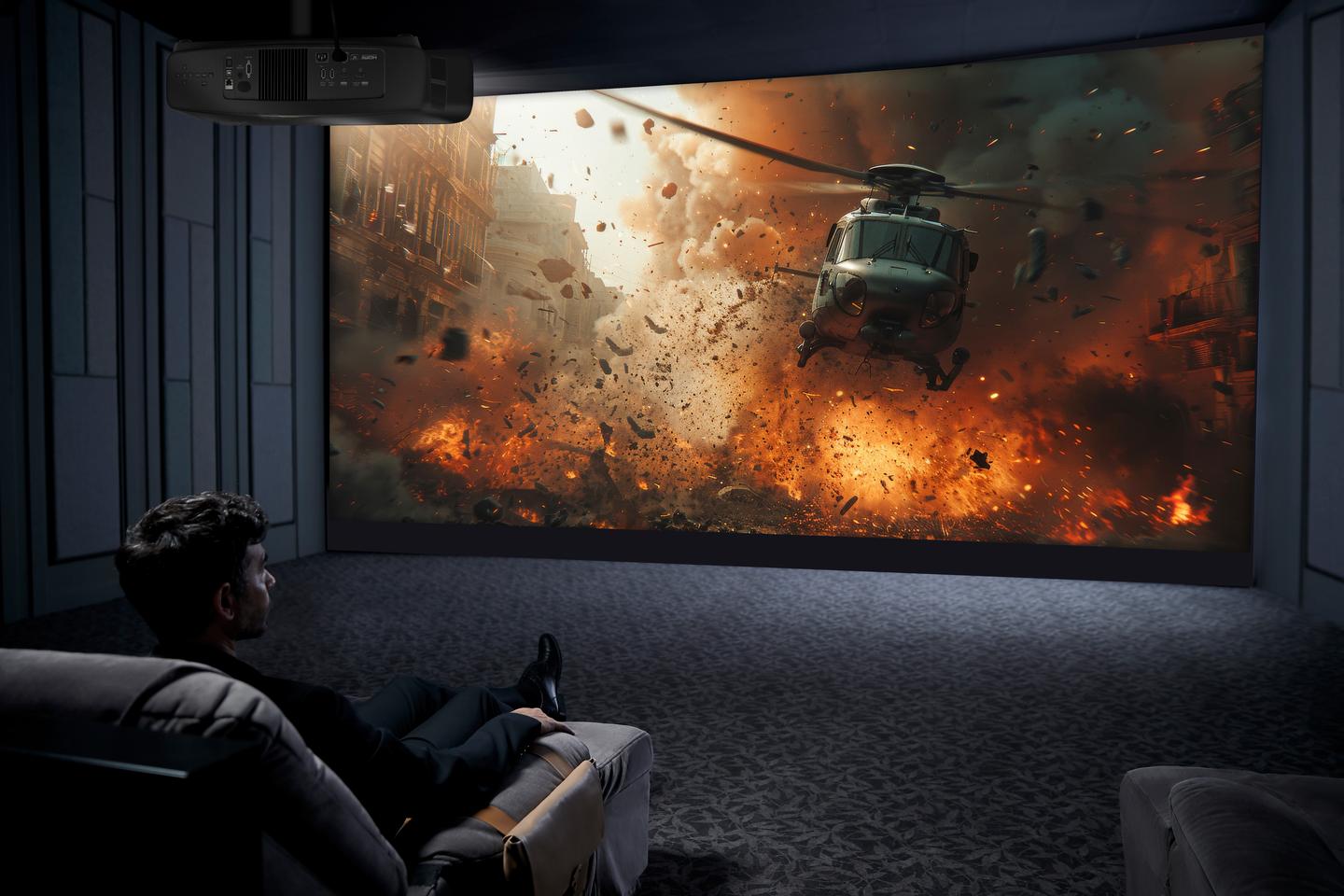 The W5850 model features a laser light source and a projection engine capable of 4K UHD visuals at up to 200 inches