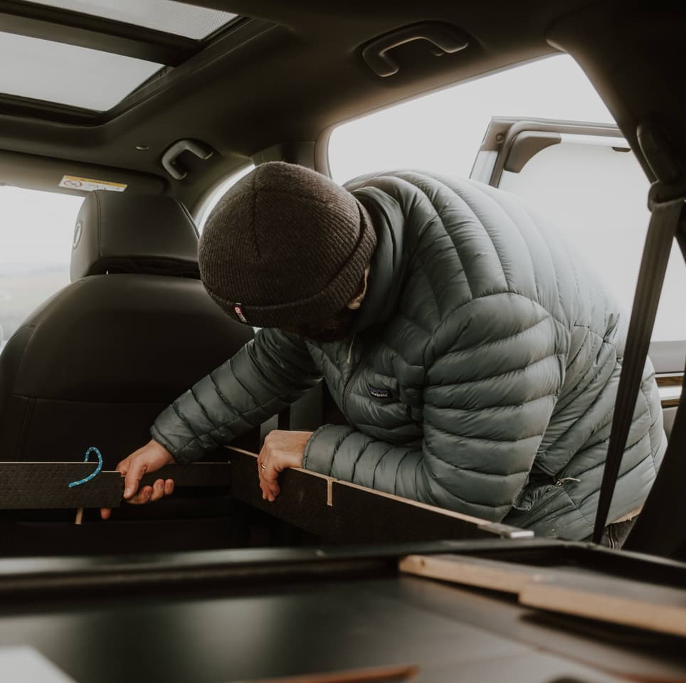 The Nestboard mounts easily inside the vehicle via four tie-down points, and sets up into bed form in a few minutes