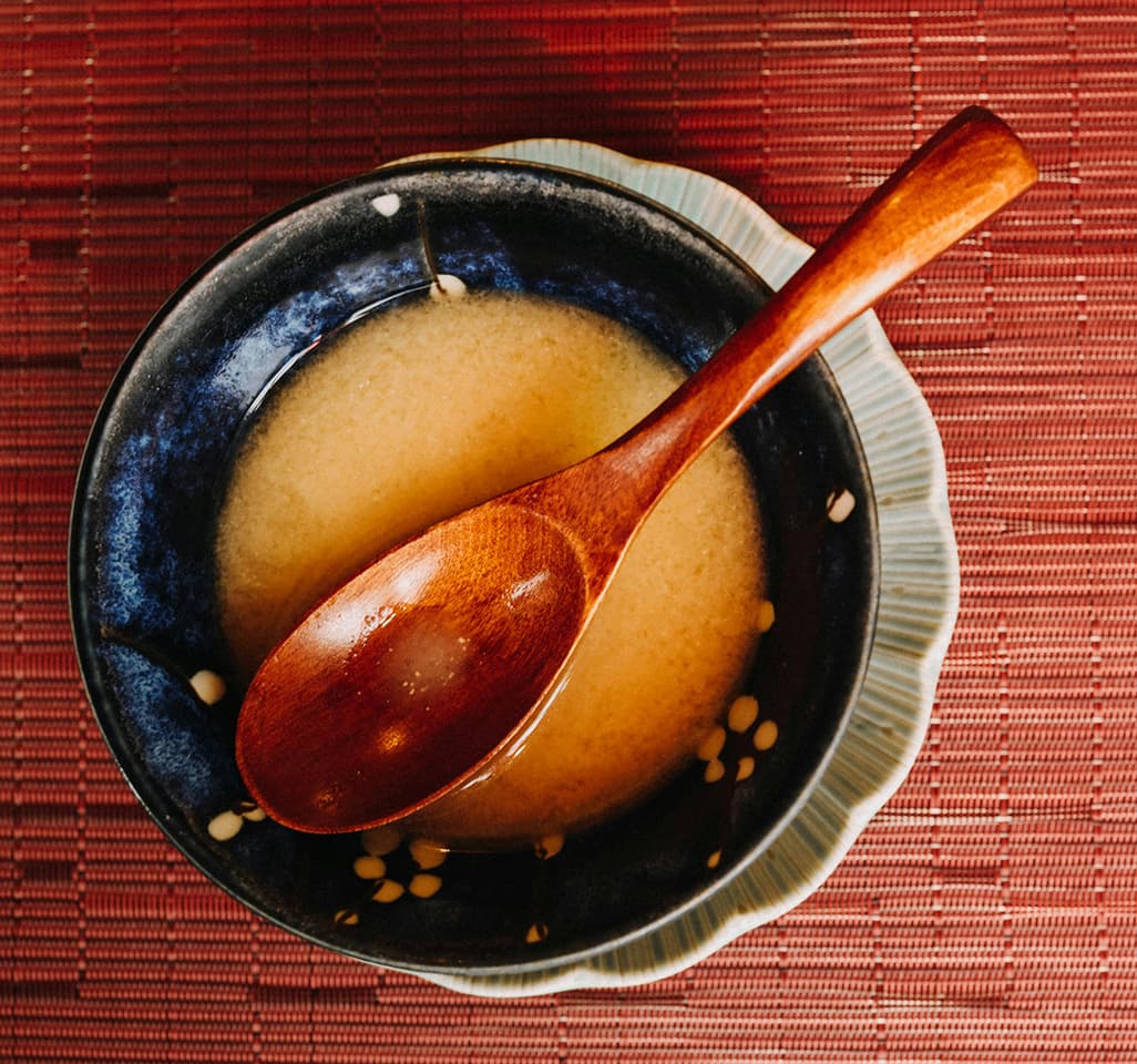 One of the most common dishes made with miso paste is a simple light soup with dashi stock