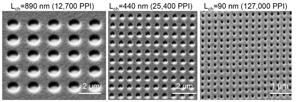 Electron microscope images of the nanoscale LED pixels