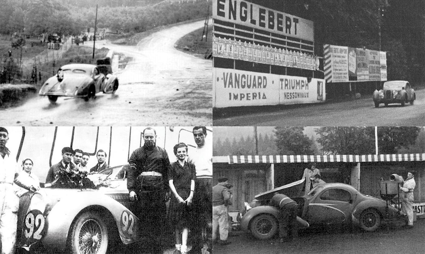 The T150-C SS Teardrop Coupé remained competitive in the early post-war years, winning its class at Belgium's famous Spa 24 Hour race in 1948. Look closely at the images above and you'll recognize the Talbot-Lago entering the famous "Eau Rouge" corner at Spa Francorchamps circuit (top left).