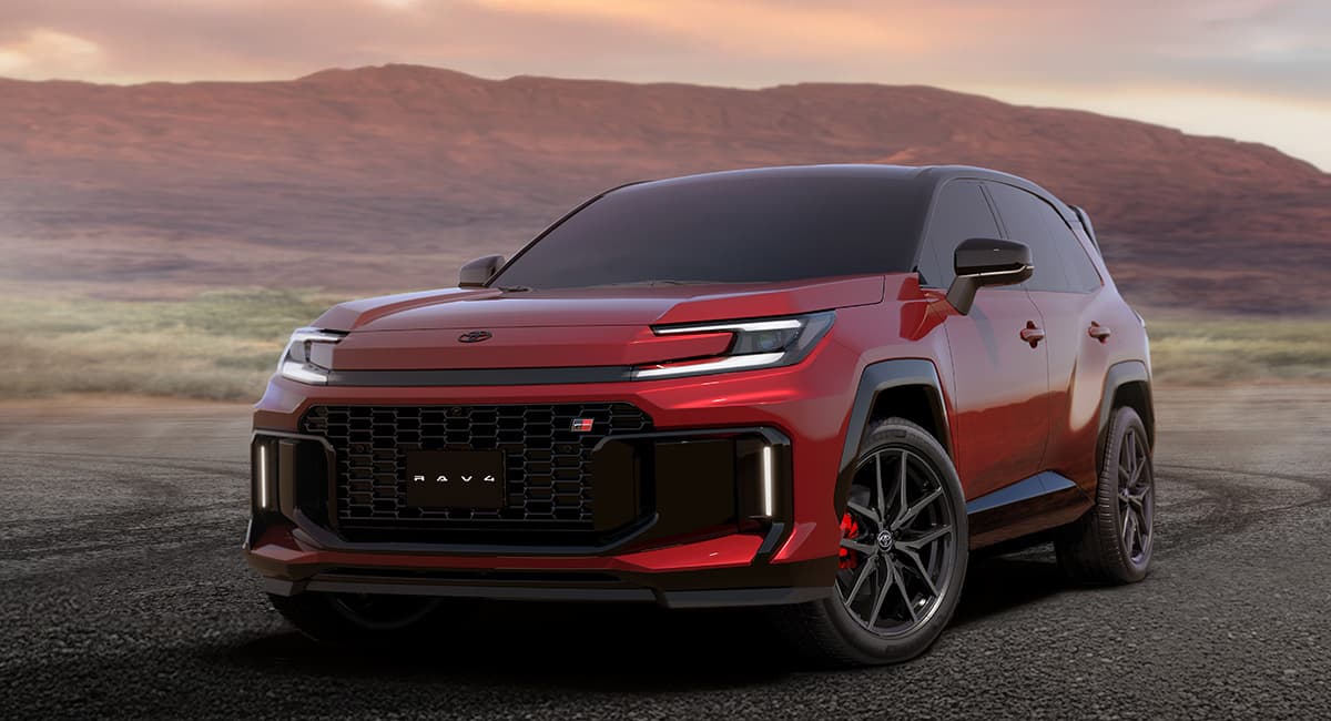 The GR Sport model gets a specially tuned suspension and steering system for improved handling, lightweight wheels, spoilers, and this bold two-tone colorway