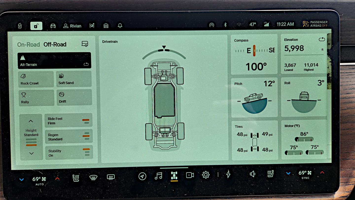 Off-road settings and drive modes are found in the infotainment screen
