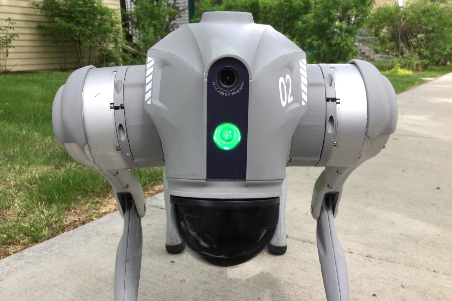 The robot packs a 720p camera and an LED headlamp, along with a spinning LiDAR module (bottom)