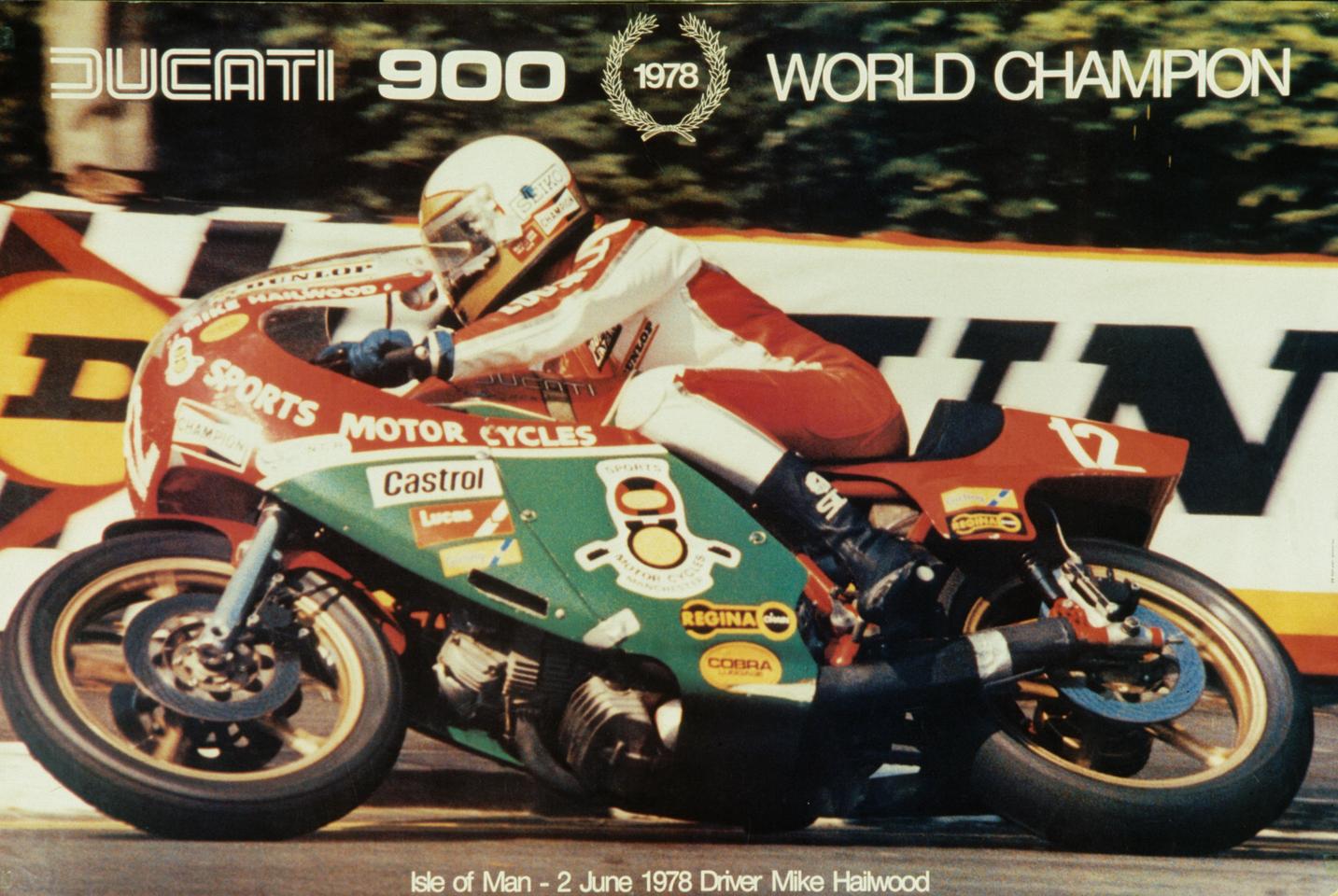 38-year-old Mike Hailwood on the NCR Ducati at the Isle of Man in 1978 in his legendary comeback ride which netted Ducati's first World Championship and Hailwood's last.