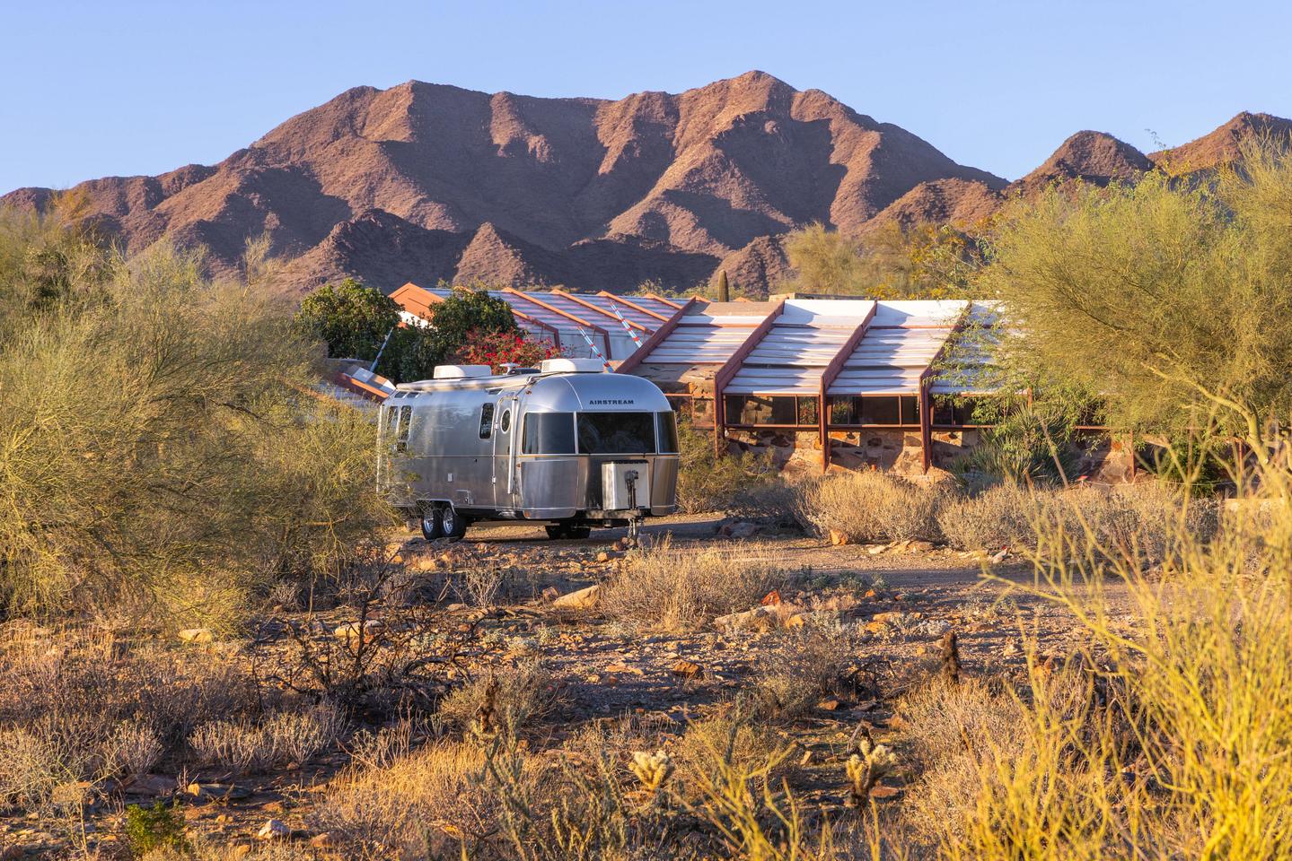 The new Airstream at the Frank Lloyd Wright Foundation's Taliesin West home and studio in Scottsdale, Arizona