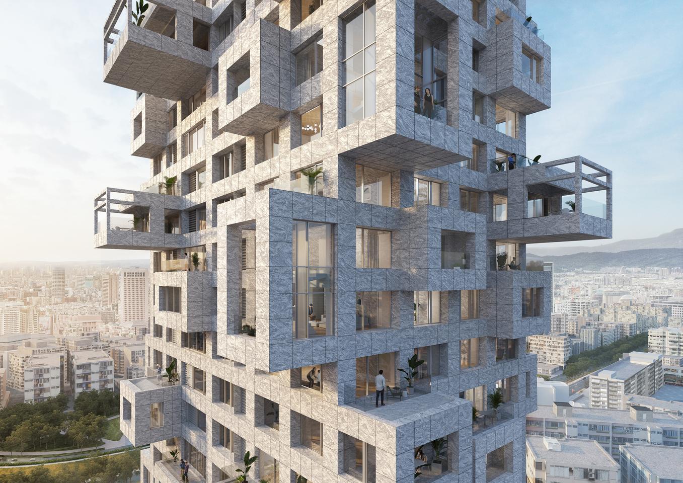 Out of the Box's jutting box-like forms will create terrace areas, balconies, and expand indoor living space