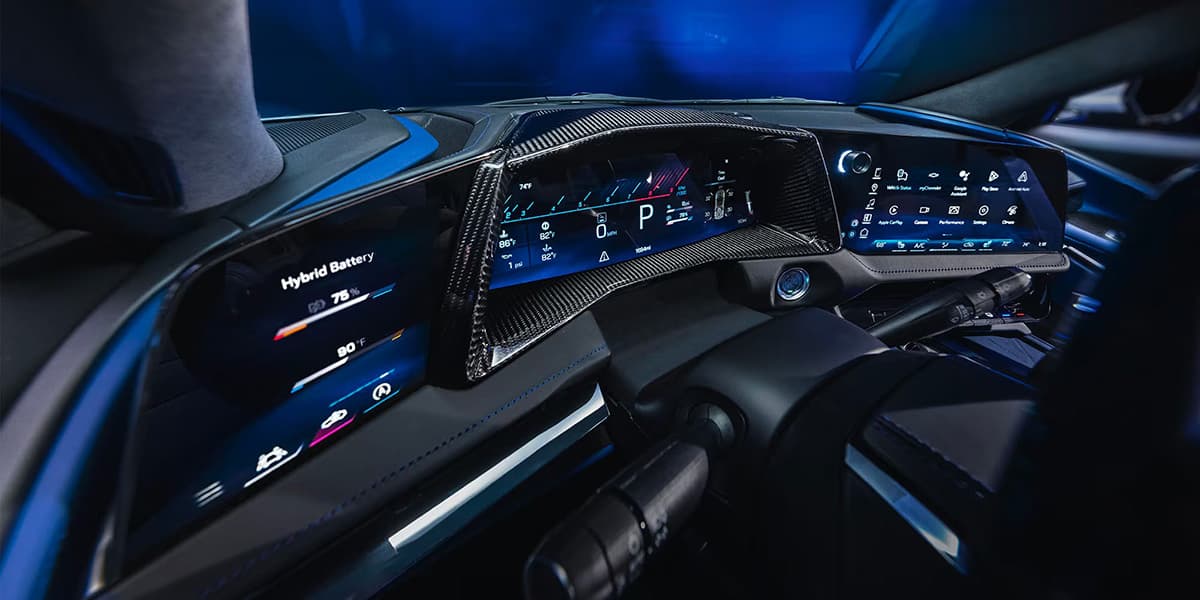 Three driver-focused displays show you everything from performance stats to power and torque graphs