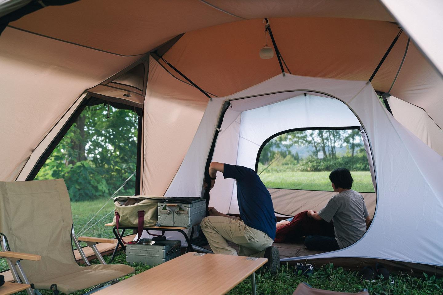 Preparing the inner tent for the night