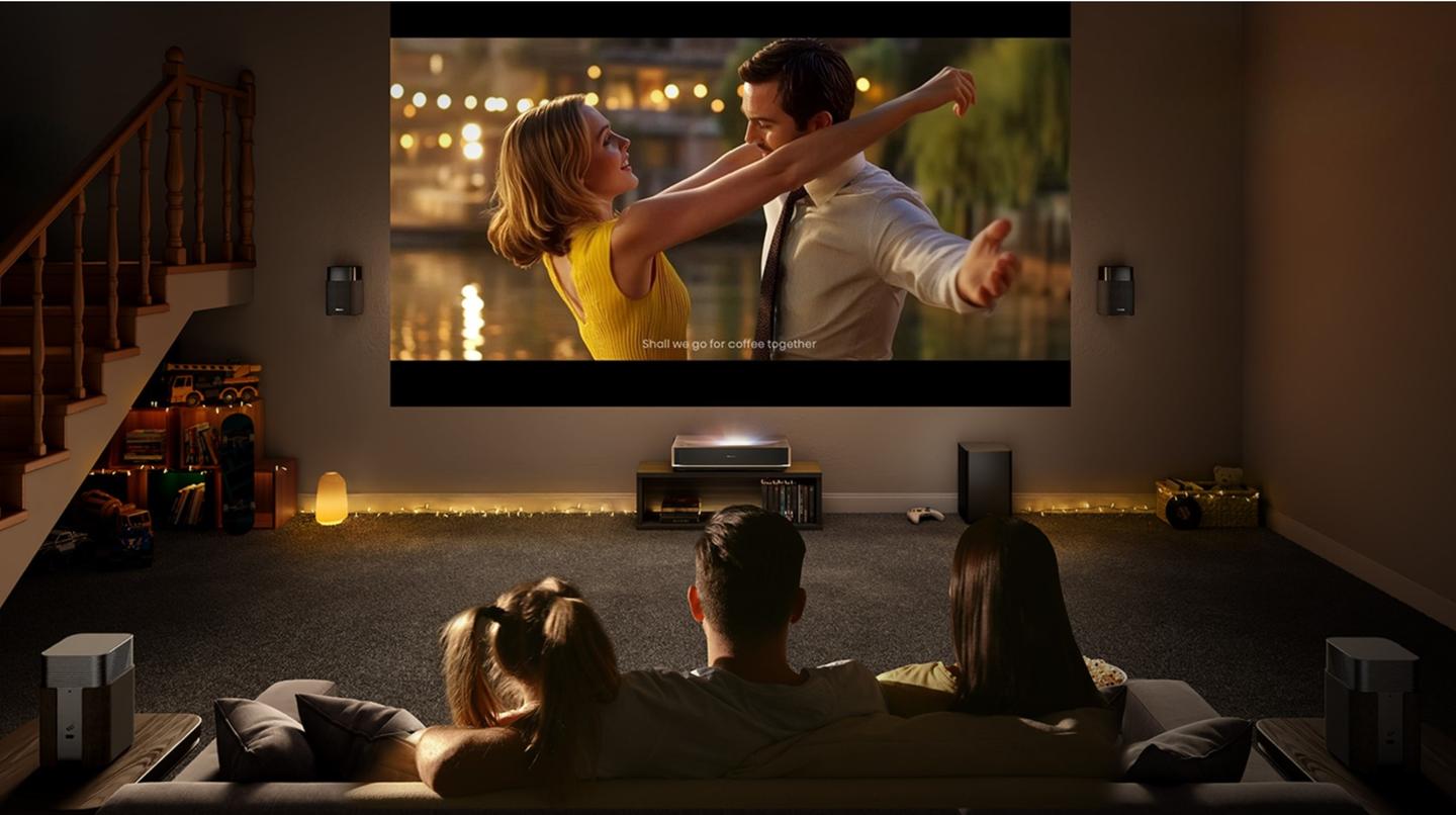The DLP projector features a 0.47-inch DMD chip and pixel-shifts for 4K UHD visuals between 80 and 150 inches