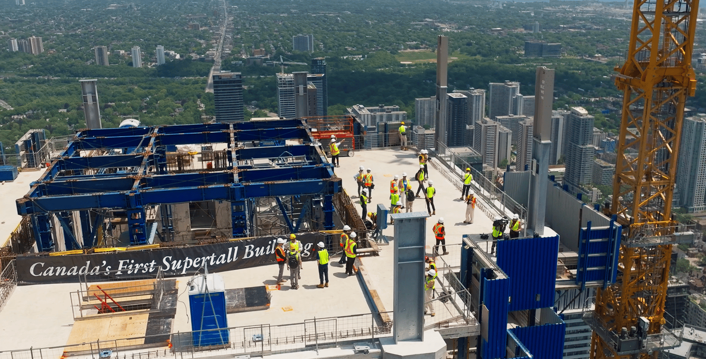 One Bloor West has almost reached its maximum height and is due to be completed in 2028